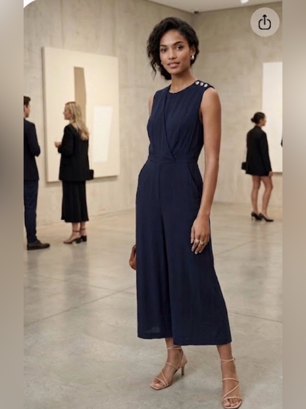 Sandro Navy Blue Sleeveless Jumpsuit Button Shoulder Size 1 US 4